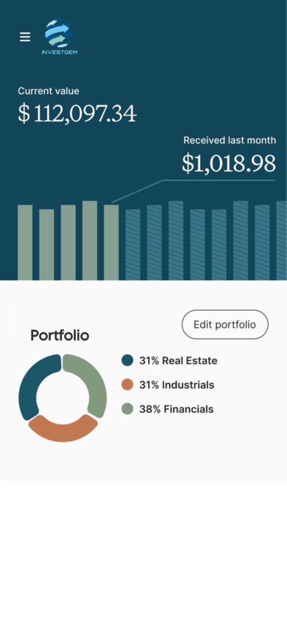Screenshot of the Investgem app on mobile
